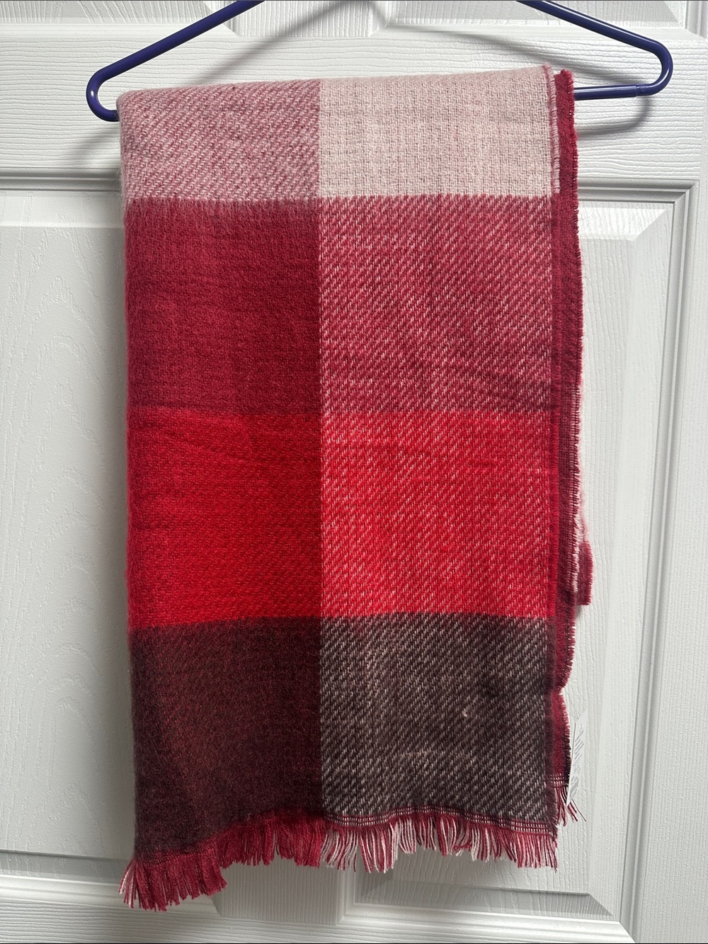 Red Plaid Fringe Scarf - Women’s Cozy Wrap